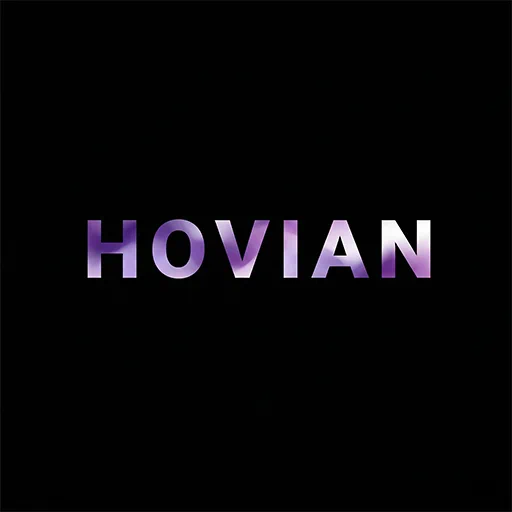 The word HOVIAN in purple letters on a black square.